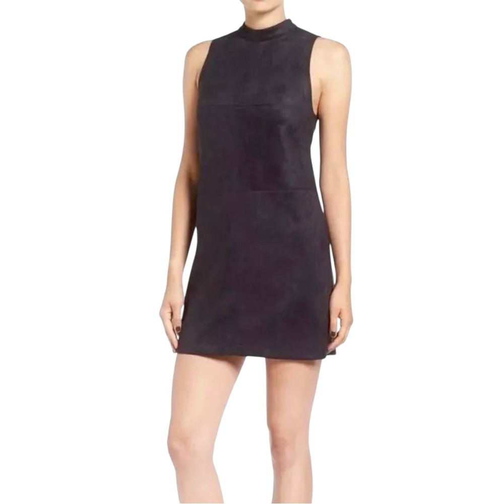 ASTR Black Faux Suede Shift Dress Sleeveless Mock Neck Medium - Picture 2 of 7